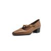 Zapatos Mary Jane de color vintage pulido, cabeza cuadrada pequeña, correa oblicua, tacón medio con flor metálica, capa superior de piel de vaca, botines bajos, zapatos para mujer