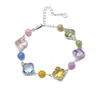 Pulseira de Cristal Verde Jade Flor de Quatro Pétalas, Estilo Levemente Luxuoso de Alta Qualidade, Joia Feminina Fresca e Elegante