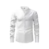 Camisa Masculina Retro de Linho Imitado com Gola Alta e Manga Longa, Camisa Social de Negócios Anti-Amassar de Alta Qualidade, Camisa Fina de Verão para Homens