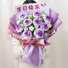 Flor de Lana Sintética Tejida a Mano Producto Terminado, Regalo de Cumpleaños Práctico, Ramo de Flores de Lana Rosa para Novia, Mejor Amiga, Madre