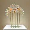 Aleación Strass de Color Estilo Coreano Nuevo Accesorio para el Cabello Cristal Peine de Cinco Dientes Pasador para el Cabello Horquilla para Cola de Caballo Adorno para el Cabello Peine