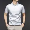 Camiseta Polo Masculina de Manga Curta com Gola Reversível de Seda Gelada de Alta Qualidade para Verão 2026, Camisa Casual de Negócios para Homens de Meia-Idade, Top de Cor Sólida para Homens