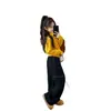 Conjunto de duas peças estilo coreano para meninas para primavera e outono, novo estilo casual com jaqueta moletom com capuz e calça cargo, conjunto esportivo casual