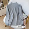 Suéter de malha com gola redonda e altura média para mulheres, look de outono e inverno, peça de baixo para usar com suéter, pode ser usado sozinho, moderno, blusa base slim fit para mulheres, atacado