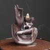 Quemador de incienso con reflujo de agua de alta montaña de arena púrpura, creativo loto, mano de Buda zen, quemador de incienso con reflujo de cascada de loto, artesanías