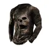 Camiseta Masculina Europeia e Americana Transfronteiriça Nova Cor Degradê Impressão Digital 3D Moda Versátil Manga Longa Gola Redonda Camiseta Masculina