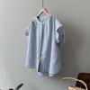 2026 Nova Camisa Listrada de Gola Redonda e Manga Curta Estilo Coreano e Japonês para Mulheres, Verão Simples Nicho Solta Versátil Única Top