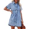 2023 Exportación Transfronteriza Europeo y Americano Denim Lavado Solapa Suelto Dulce Vestido con Volantes Falda Corta Nuevo