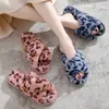 Nuevas Pantuflas de Algodón con Estampado de Leopardo, Cruzadas, de Punta Abierta, para Casa, Interiores, Invierno, Cálidas y Cómodas para Mujer