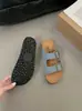 Garoya ~ Chinelos Grossos de Couro Genuíno Macio com Fivela de Cinto Feminino Casuais Boken Slip-on Chinelos de Praia