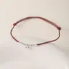 Pulsera de Cuerda Roja con Perla Redonda de Cereza de Plata de Ley 925 para Mujer, Diseño Simple Hecho a Mano, Joyería de Mano Dulce y de Ajuste Libre B3276
