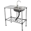 Pia de cozinha de aço inoxidável com bancada de trabalho, pia de cuba única com suporte, lavatório de mãos - produto de fabricante transfronteiriço