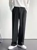 Pantalones de traje casuales para hombre, de primavera, estilo japonés, ligeros, de lujo, de alta gama, negros, holgados, rectos, de pierna ancha y largos.