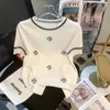 Top de Tricô Jacquard Simples Moda Gola Redonda Estilo Chanel 2026 Novo Verão Manga Curta Camiseta Fina