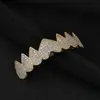 Fabricante de Aparatos Dentales Hip-Hop Transfronterizos, Joyería de Moda, Accesorios Dentales Hip-Hop Incrustados de Diamantes en Toda la Dentadura, Aparatos Dentales de Diamante en Forma de Gota con Superficie Lisa Chapada en Cobre Dorado