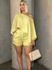 Conjunto feminino transfronteiriço europeu e americano 715, top sexy estilo férias na praia ombro a ombro com shorts de bolso