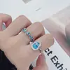 Anillo de Esmalte Azul Hielo Microincrustado Estilo Disco Roto para Mujer, Blanco, Anillo de Dedo Índice Moderno y Fresco, Anillo Versátil de Nicho