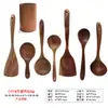 Pala de madera de acacia Sanchuang, pala de madera de mango largo para el hogar, utensilios de cocina de madera, cuchara de arroz, cuchara de madera, sartén antiadherente especial