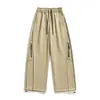 Calça cargo esportiva Jianheng estilo americano, cores vibrantes em bloco, cordão na cintura elástica, tamanhos grandes masculinos, folgada, outono, casual, longa