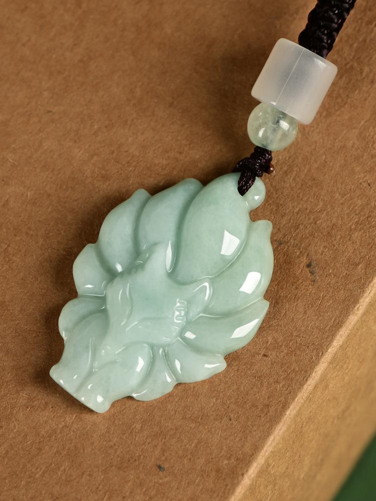 智贝主图_2天然缅甸翡翠A货狐狸吊坠九尾狐旺财运男女项链玉