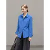Camisa Feminina Yinhe Azul Francês com Lapela, Manga Longa Fina, Outono 2026, Roupa para Usar por Baixo, Emagrecedora, Proteção Solar