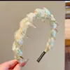 Diadema con Diseño de Corona Alta para Hacer que el Rostro Parezca Más Pequeño, Lujo Ligero, Antideslizante, Tejido, Patrón de Cuadros y Lunares, Sensación de Alta Gama para Adultos y Mujeres Jóvenes