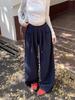 Pantalones Casuales de Pierna Ancha con Cordón para Mujer, Nuevo Estilo Otoño e Invierno 2026, Forro Polar, Cintura Alta, Pierna Recta Holgada, Largos hasta el Suelo, Pantalones Casuales