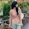 Suéter base de punto fino, delgado y ajustado, de manga larga corta, para primavera y otoño, con un diseño único, suéter de cuello bajo para usar en capas