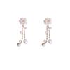 Brincos de cristal com borla de pérolas e flores de agulha de prata, brincos de temperamento da moda francesa, brincos de nicho de alta qualidade, atacado de mulheres