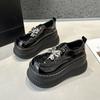 Sapatos Loafer de Solado Grosso para Mulheres 2026 Primavera Novos Versáteis Estilo Britânico Sapatos de Couro Plataforma Salto Anabela Aumentador de Altura Sapatos Femininos