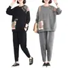 755# madre 100.00kg traje para mujer talla grande cubre barriga chica gordita otoño suelto manga larga traje de dos piezas