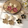 Brincos de Ráfia Flor de Concha Estilo Férias de Primavera e Verão, Brincos Exagerados Tecidos Artesanais de Nicho para Fotografia de Viagem