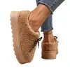 Novos Sapatos Femininos de Lã e Algodão Estilo Transfronteiriço com Solas Plataforma Grossas, Laço, Forro Quente de Lã e Adequados para Uso Externo, Sapatos Slip-On de Pelúcia