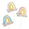 Balão Arco-Íris de Camada Dupla Feliz Aniversário Feliz Aniversário Decoração de Bolo Inserção Bandeira Colorida Inserção