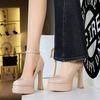 8326 Sapatos Europeus e Americanos de Bico Redondo Camada Única Femininos de Salto Alto Camada Dupla Impermeáveis Plataforma Couro Patente Sapatos Femininos de Boca Rasa Salto Grosso Sapatos de Salto Alto