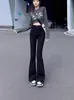 Calça Jeans Bootcut Preta para Mulheres 2025 Primavera & Outono Novo Cintura Alta Slim Stretch Flare Estilo Coreano Comprimento Total Calça Ferradura