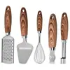 Utensilios de Cocina de Acero Inoxidable Juego de 5 Piezas para el Hogar Batidor de Huevos con Tapa Rallador de Queso Rallador de Núcleos Madera