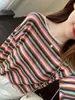 Suéter de punto a rayas retro de moda, estilo casual, adelgazante, con hombros caídos para mujer, principios de otoño, 26 nuevos modelos H081909