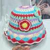 Sombrero de Pescador de Punto Rayado Dopamina de Flor Dulce Japonesa para Mujer Otoño e Invierno Cálido Combinable Lana Sombrero de Olla Moda