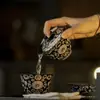 Tazón Negro de Cerámica con Tapa Dinastías Tang y Song Juego de Té Kung Fu con Incrustaciones de Oro y Plata, Diseño Floral Completo, Tazón de Té Esmaltado para el Hogar