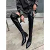 Primer Encuentro Ji Chu Botas de Tacón Alto Hasta la Rodilla para Mujer Estilo Nuevo 2026 Punta Fina Botas Elásticas Adelgazantes Marrón Pierna de Pájaro Ajustadas a la Pierna Botas Largas