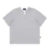 Camiseta Pesada de Manga Corta Falsa de Dos Piezas Waffley para Hombre y Mujer Verano Cuello en V Holgada Sencilla de Media Manga Top con Cuello Henry