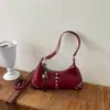 Bolso de axila de cuero encerado vintage transfronterizo, bolso de hombro moderno y a la moda, bolso de mano de alta gama con remaches dulces y geniales de comercio exterior