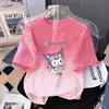 Camiseta Infantil de Manga Curta Degradê, Estilo Verão, Top Estiloso Infantil Estampado, Estilo Coreano, Solta, Respirável e Versátil para Crianças Maiores