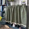Cortina Curta de Algodão e Linho Xadrez Verde Escuro Cortina Retrô Japonesa Cortina Bloqueadora Meio-Bloqueio Cortina Bloqueadora de Armário Cortina Pequena para Banheiro