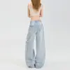 Jeans Wide Leg de Cintura Alta Bordado Personalizado para Mulheres 2025 Novo Slim e Fluido para Silhueta Pera Calças Soltas de Comprimento Total