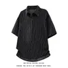 2026 Novo Estilo de Verão Camisa Masculina de Manga Curta Listrada Estilo Hong Kong Seda Gelada Fluida Solta Casual Tamanho Grande Camisa para Homens