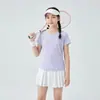 Camisa Esportiva Feminina Slim Fit de Manga Curta, Top Fresco para Primavera e Verão, Camiseta Esportiva de Tênis de Verão com Fenda, Absorvente de Umidade e Secagem Rápida