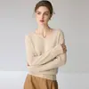 Suéter de cachemir para mujer 100% cachemir con cuello en V para mujer, nuevo suéter base de punto ajustado para otoño e invierno, de manga larga, estilo para ir al trabajo