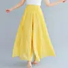 Pantalones Culotte de Lino y Algodón Lotte 2026 Estilo Mori Girl Color Sólido con Cintura Elástica, Pantalones Culotte Acampanados Estilo Étnico de 12 Colores